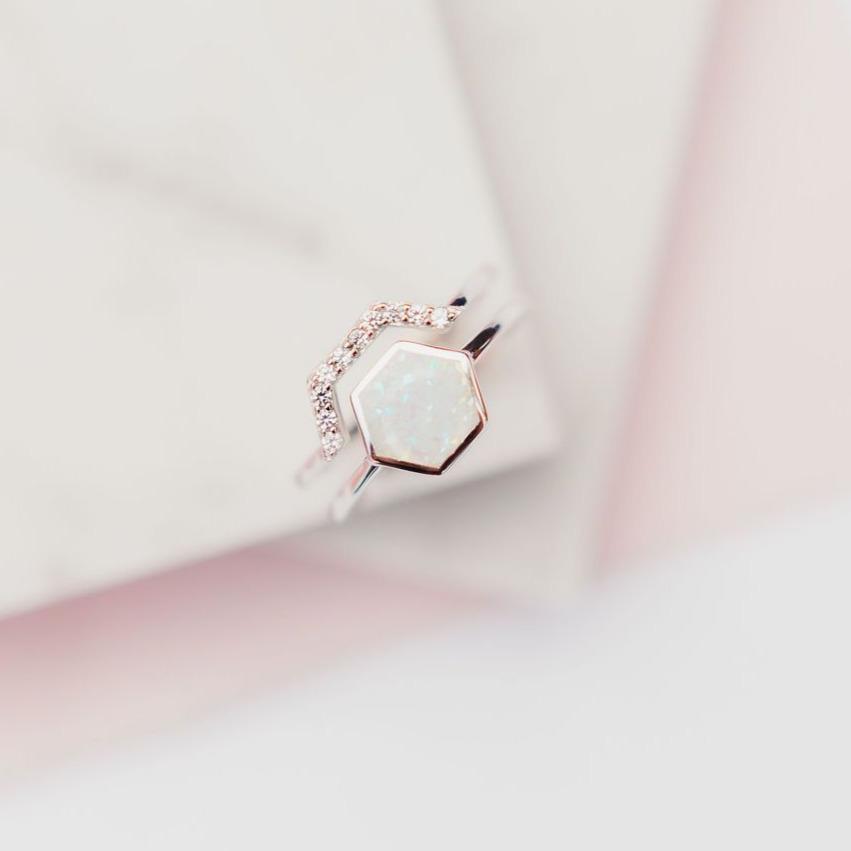 Chloe + Lois White Opal Stardust Stacking Ring Set