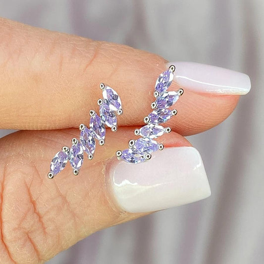 Sterling Silver Lavender "Feather" Cubic Zirconia Ear Climbers - Jewelry - SierraLily